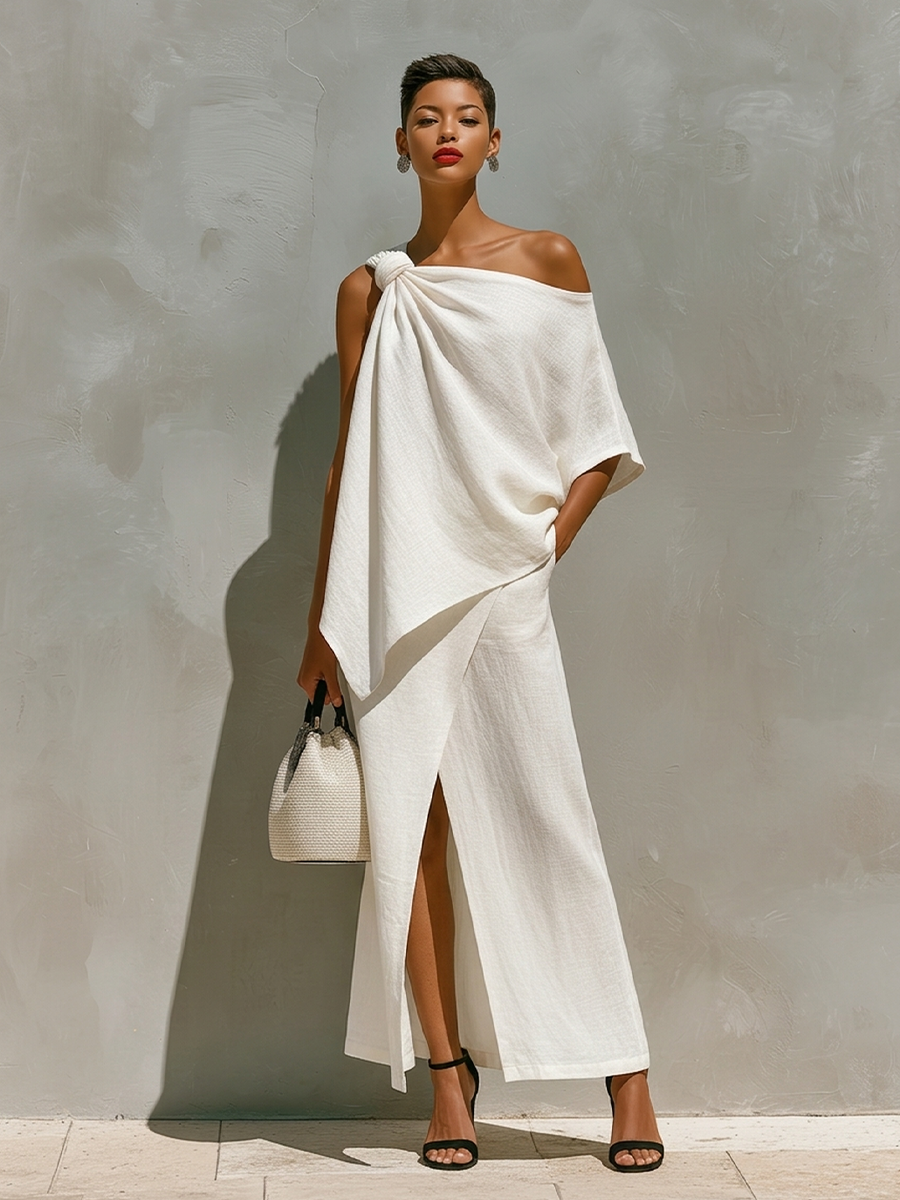 Amelia | One-Shoulder Linen Skirt Set