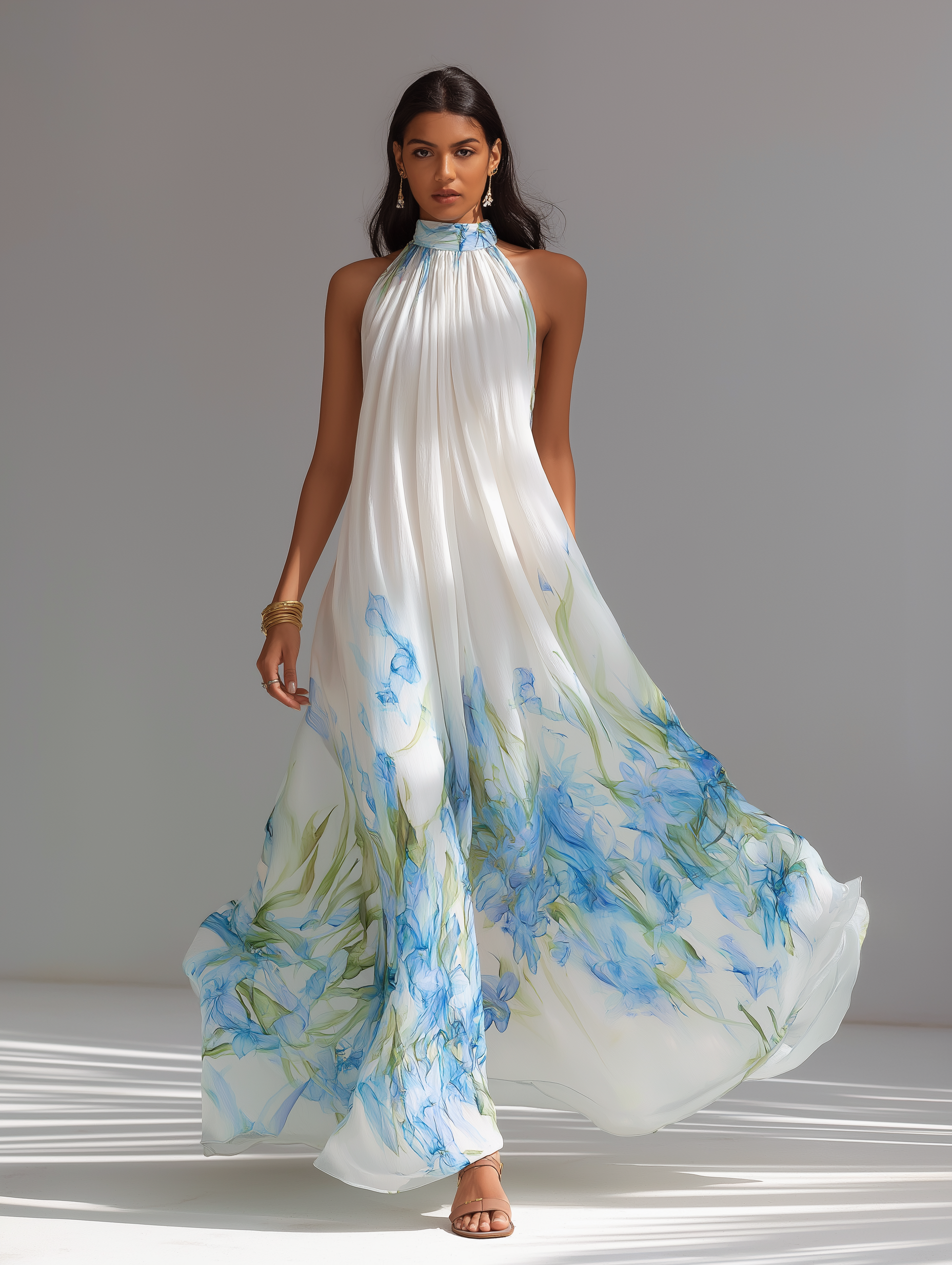 Fleur | Printed Chiffon Halter Maxi Dress