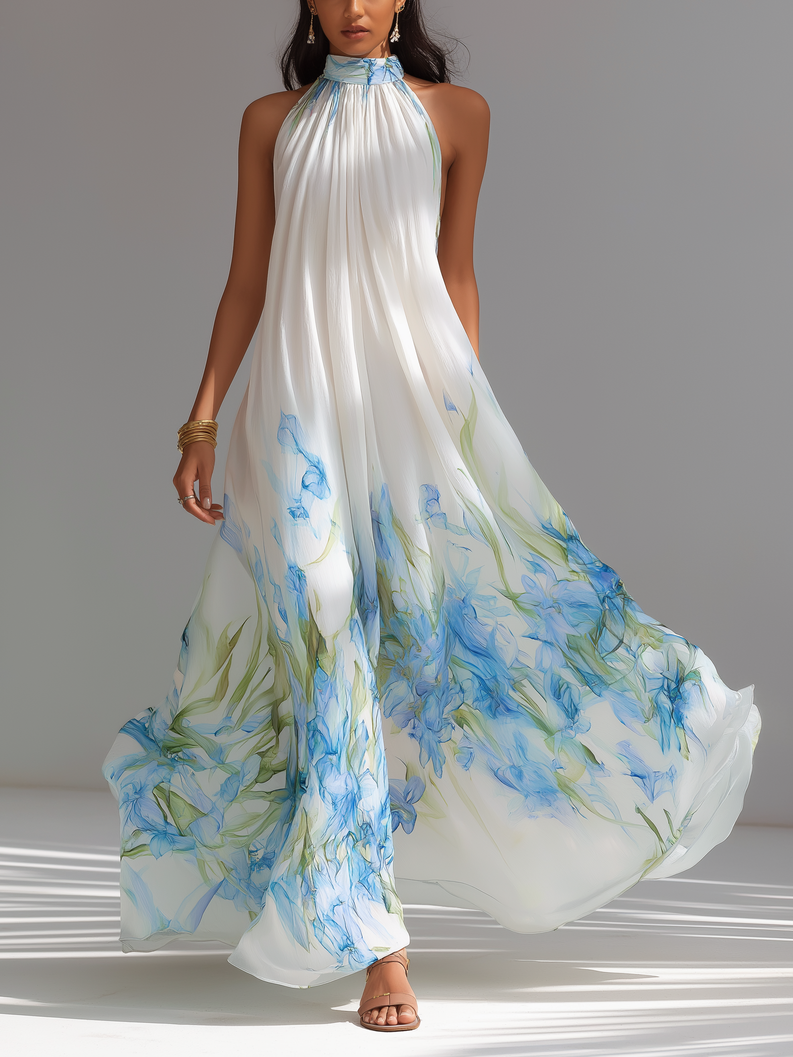Fleur | Printed Chiffon Halter Maxi Dress