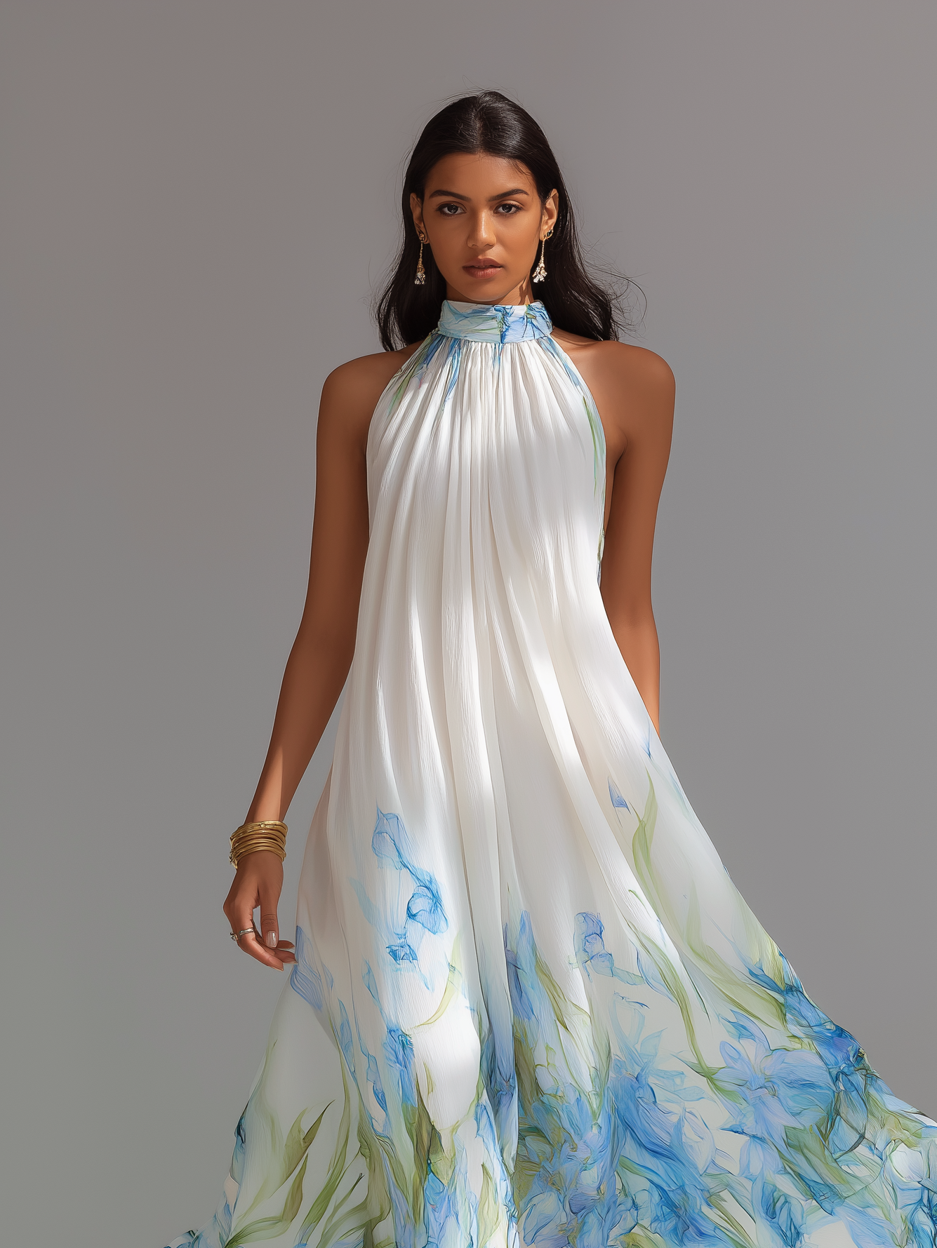 Fleur | Printed Chiffon Halter Maxi Dress