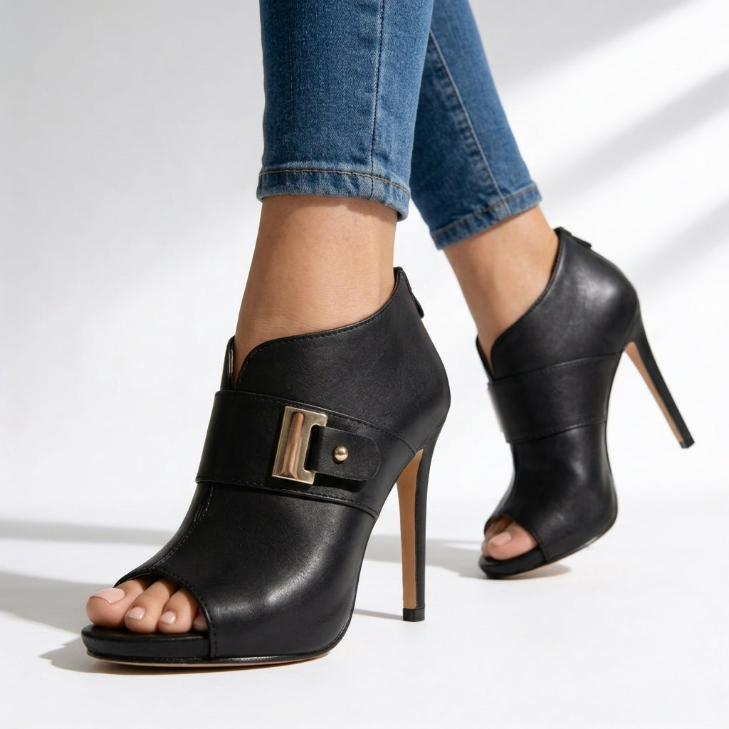 Delphine | Peep-Toe Ankle Heels