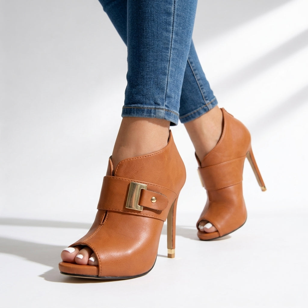 Delphine | Peep-Toe Ankle Heels