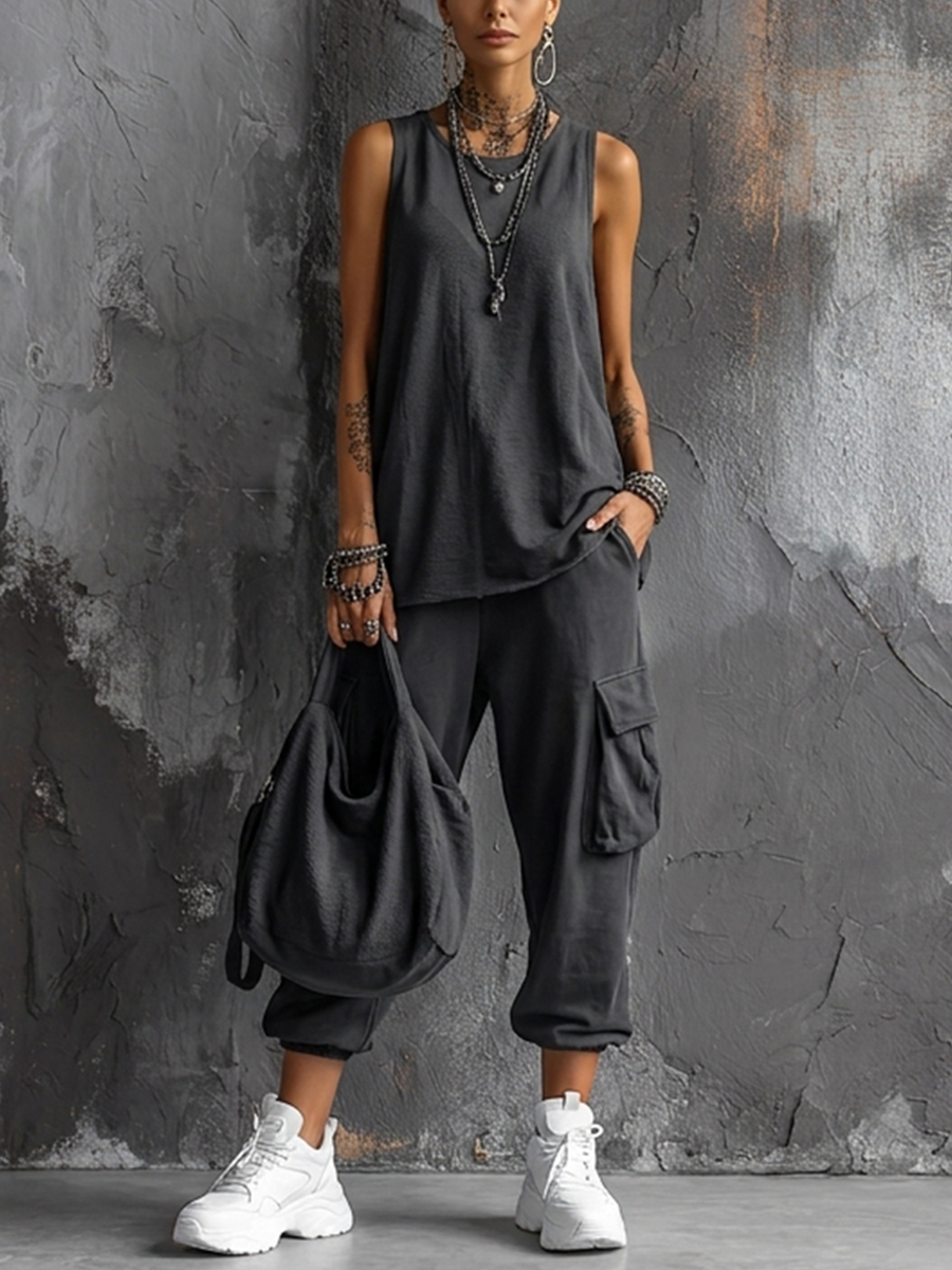 Nolwen | Dark Grey Cargo Pants Set