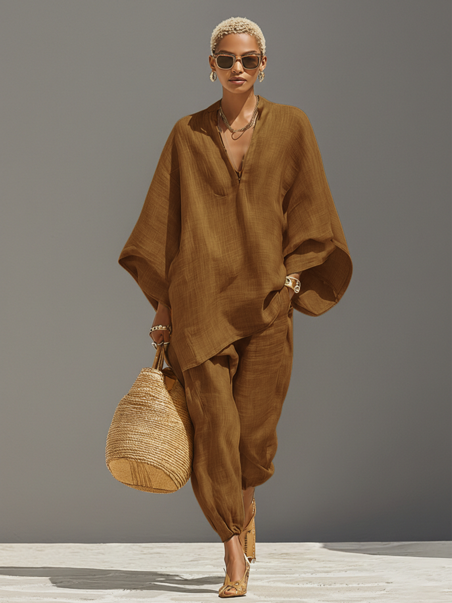 Ayla | Neutral Asymmetric Linen Set