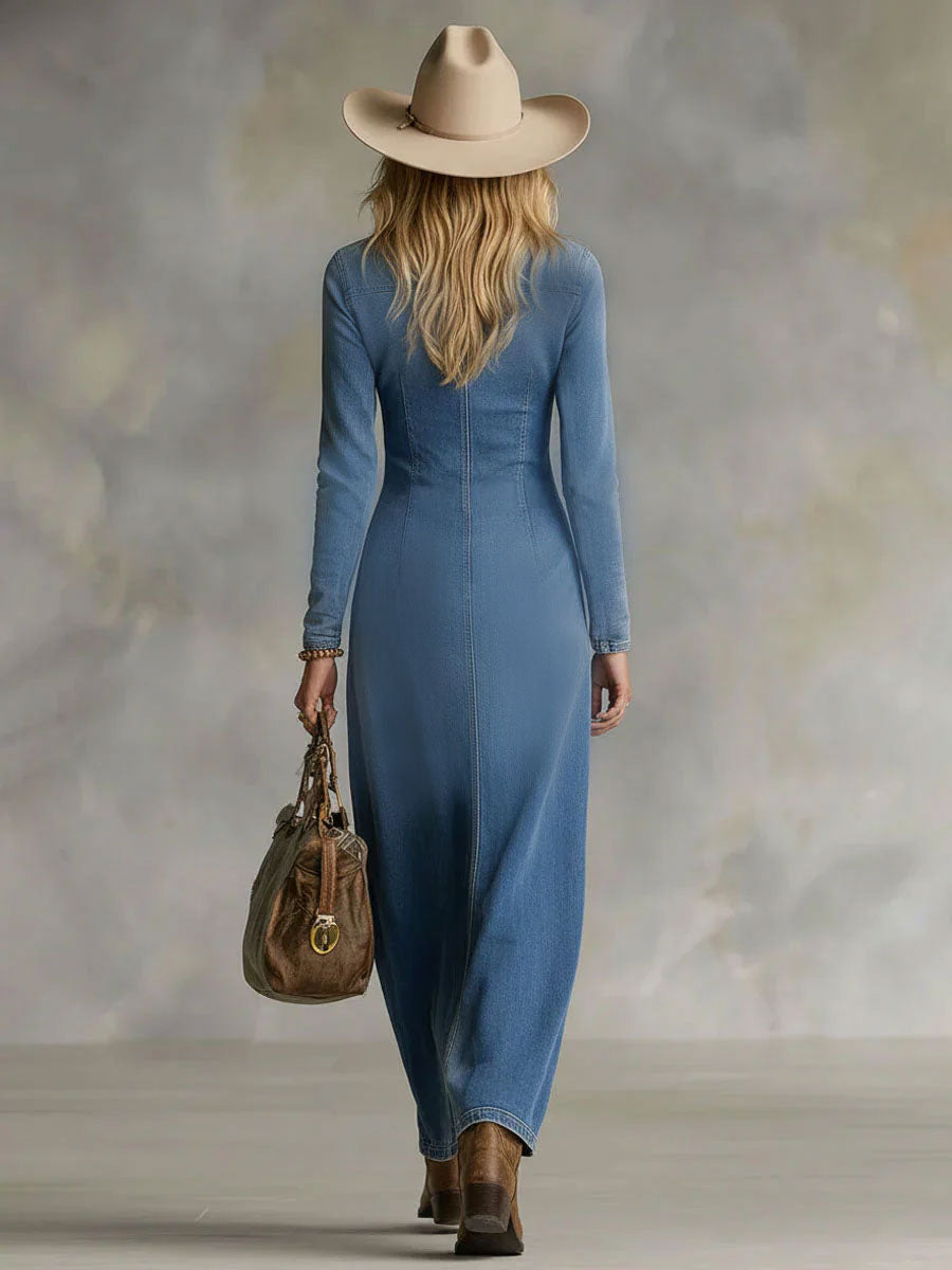 Dakota | Denim Side-Slit Maxi Dress