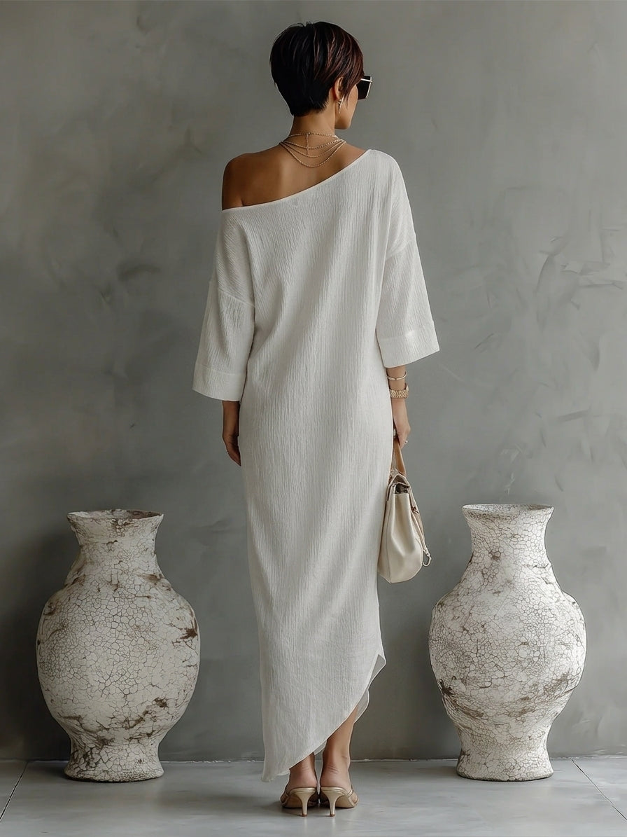 Isabelle | Ivory One-Shoulder Flowing Dress