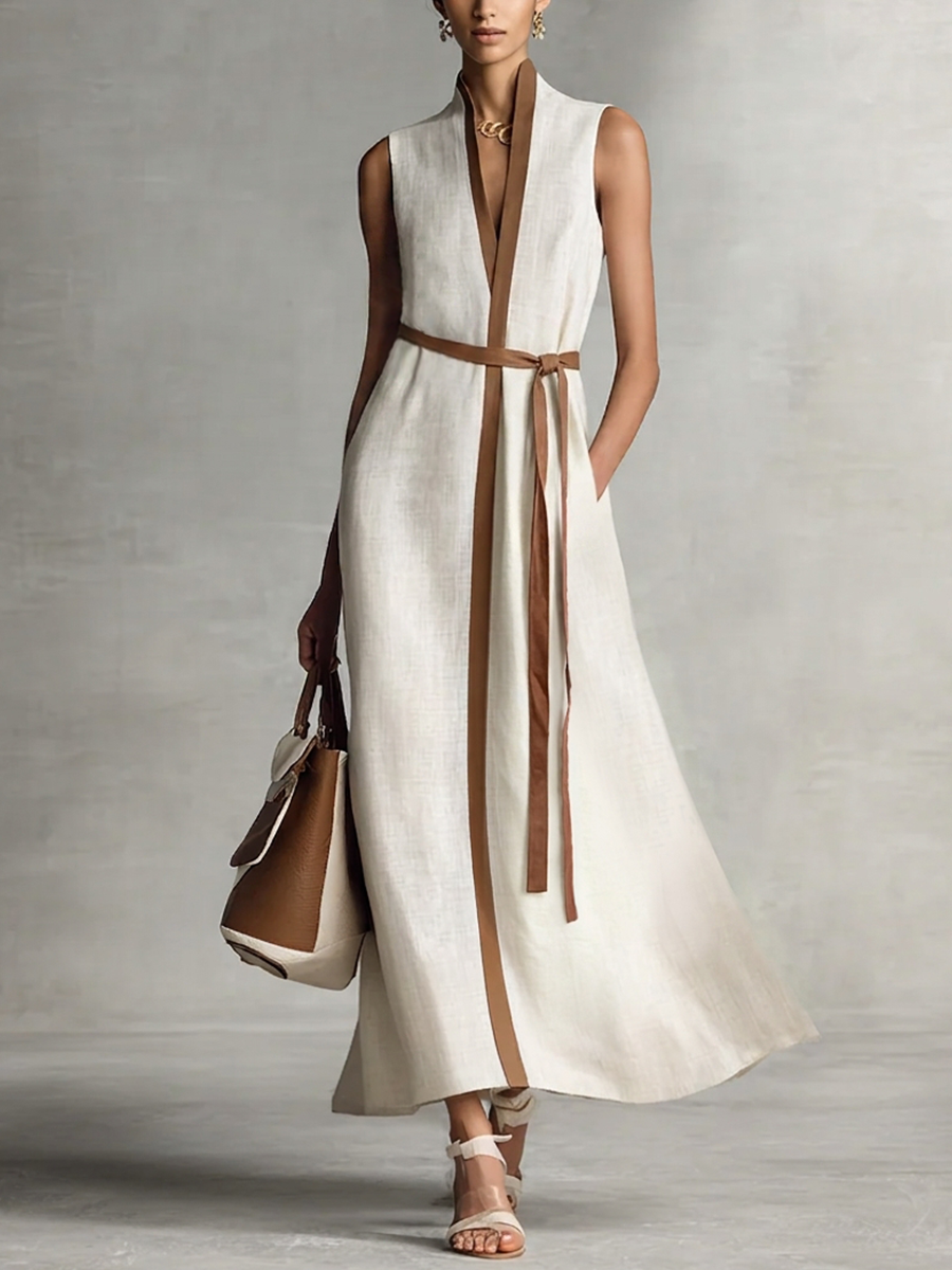 Clara | Tie-Waist Linen Maxi Dress