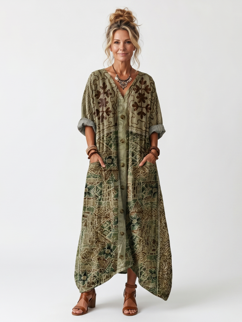 Aleta | Embroidered Pocket Midi Dress