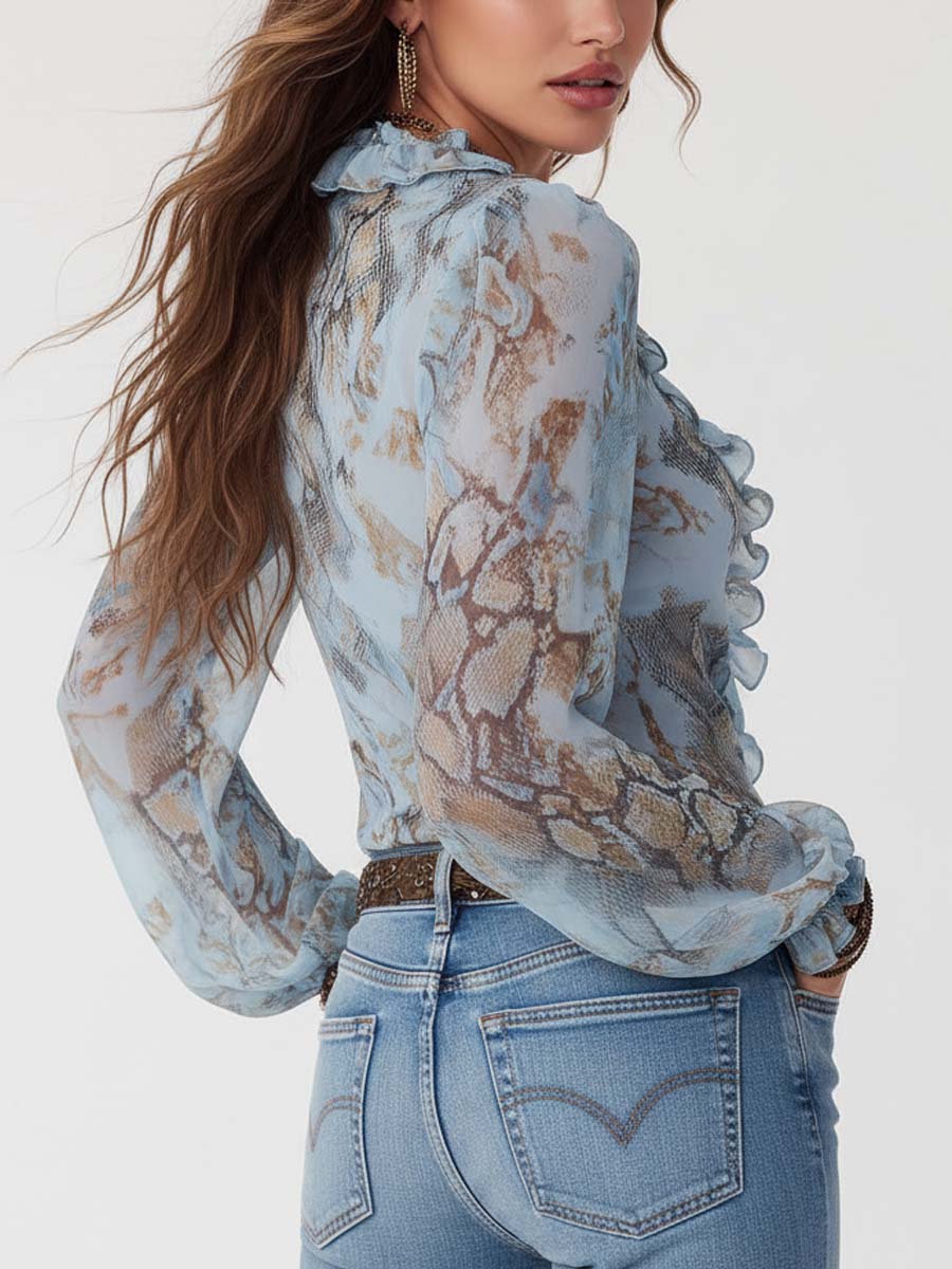 Serena | Ruffled Zip-Front Chiffon Blouse