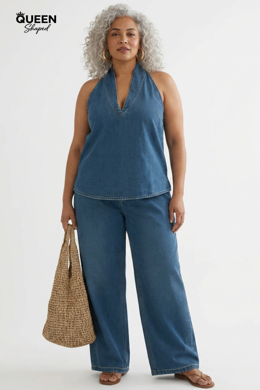 Ivy | Vintage Washed Soft Denim-Look Two-Piece Set
