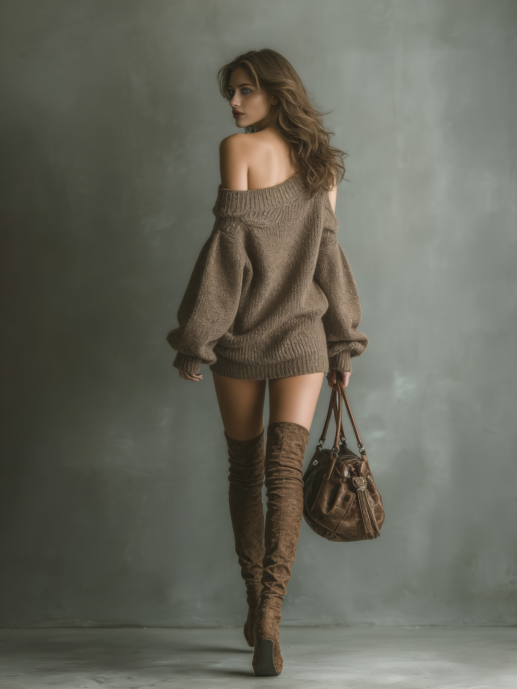 Mara | Brown Off-Shoulder Knit Dress