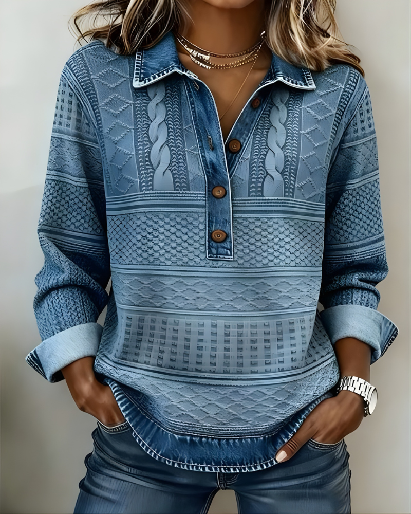 Rowan™ | Denim-Collar Half-Button Sweatshirt – product image 1