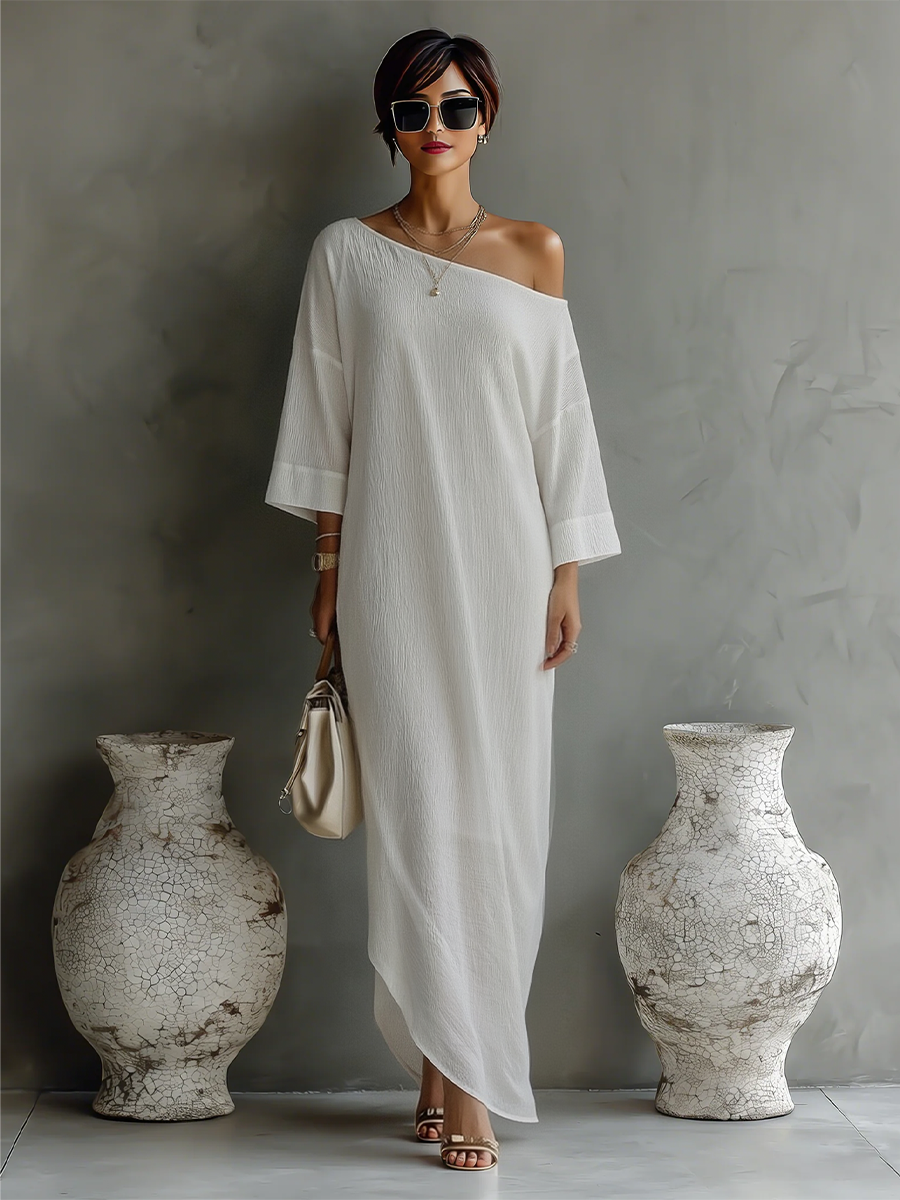 Isabelle | Ivory One-Shoulder Flowing Dress