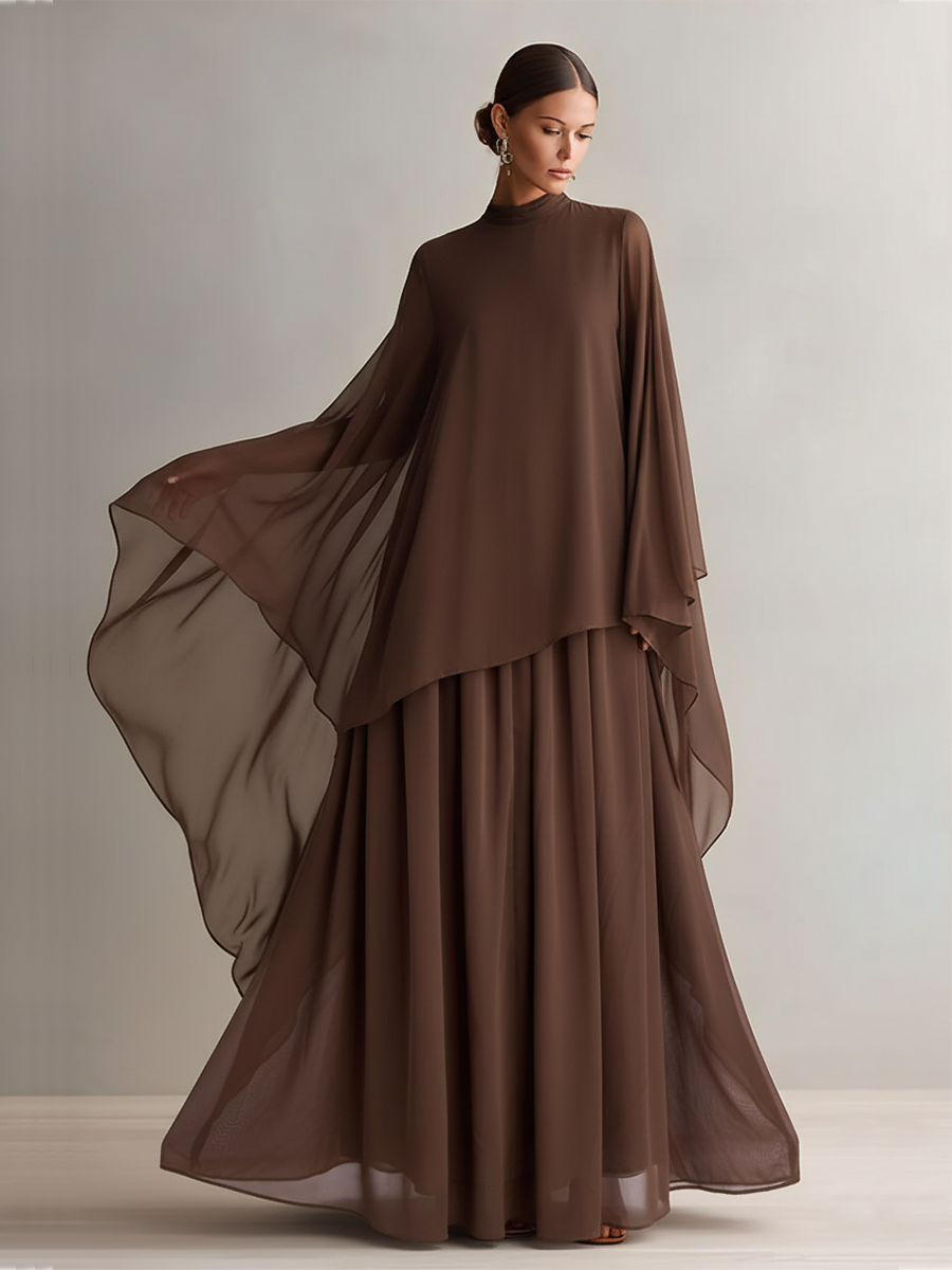 Arabella | Rich Brown Cape Maxi Dress