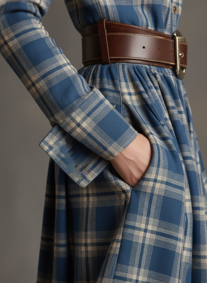 Elowen | Reddish Brown Plaid Maxi Dress