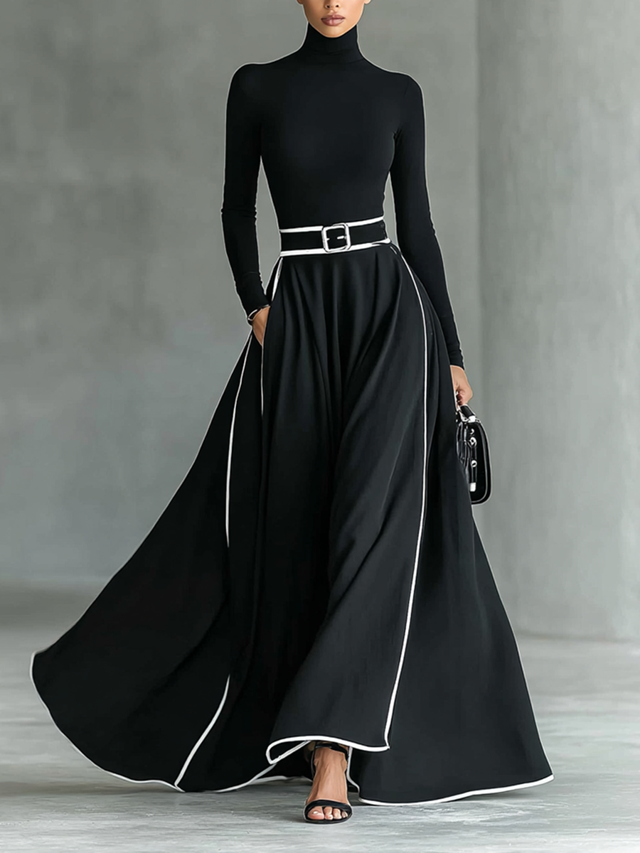 Odette | High-Collar Belted Maxi Dress