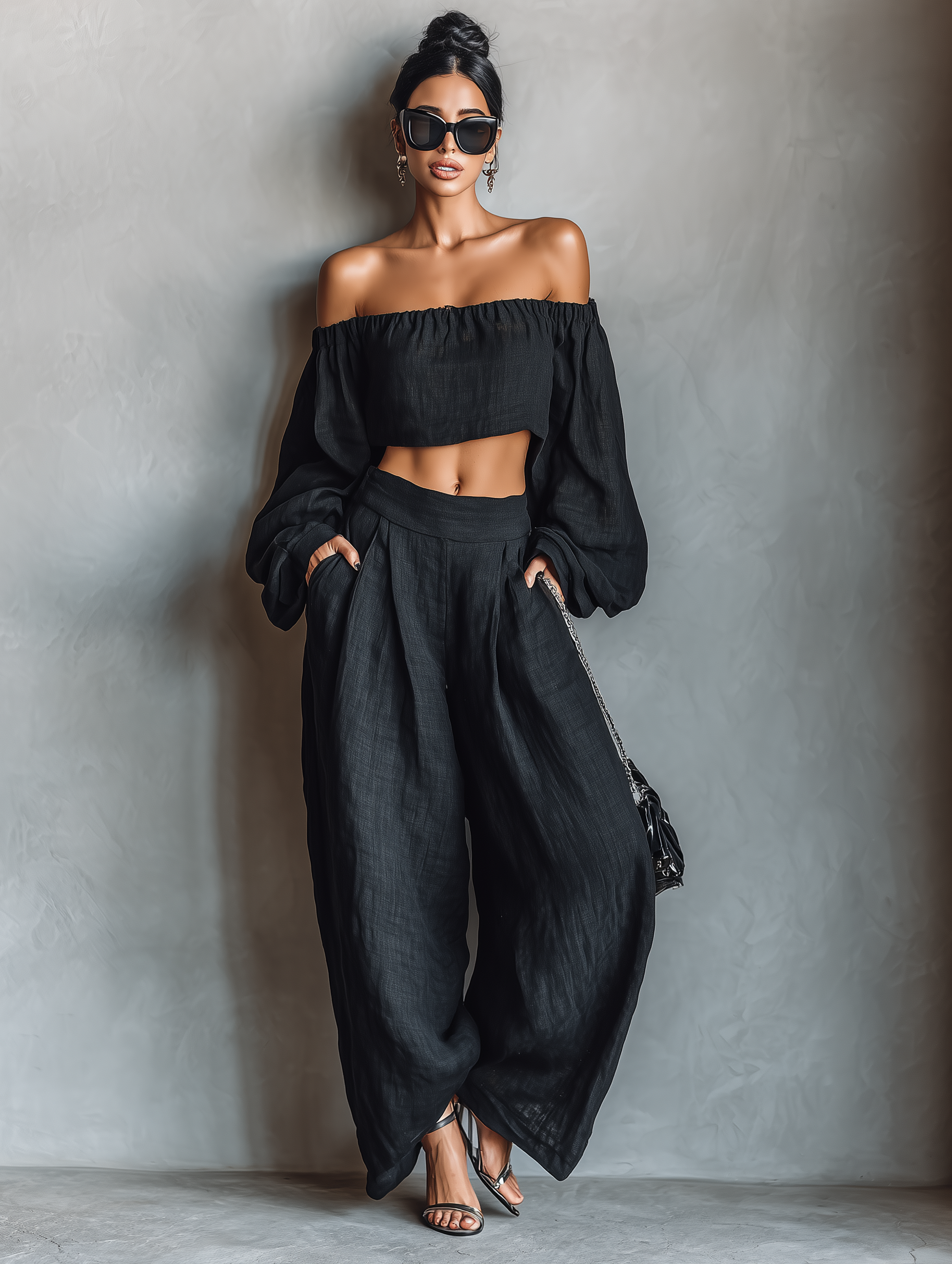 Thea | Strapless Linen Wide-Leg Set