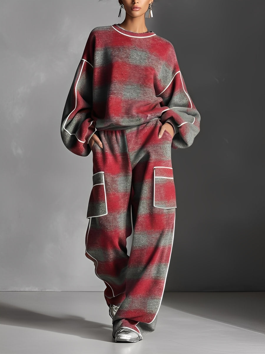 Vivienne | Plaid Color-Blocked Pantsuit Set
