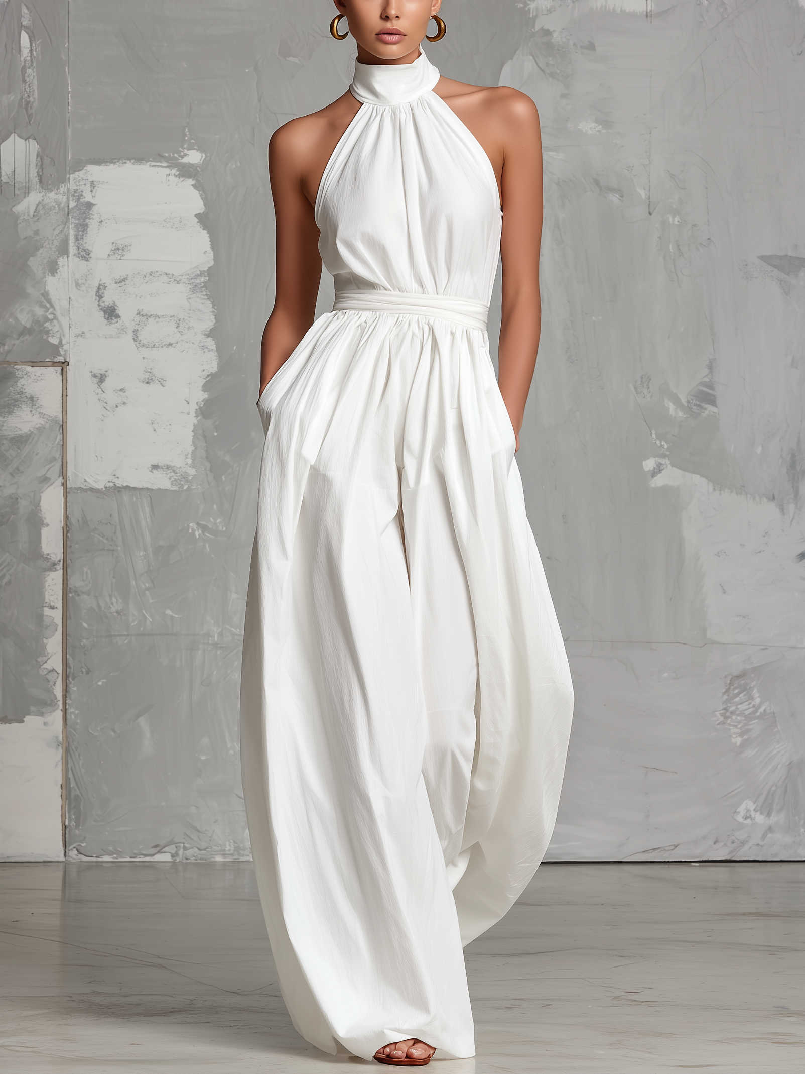Anya | White Halter-Neck Jumpsuit