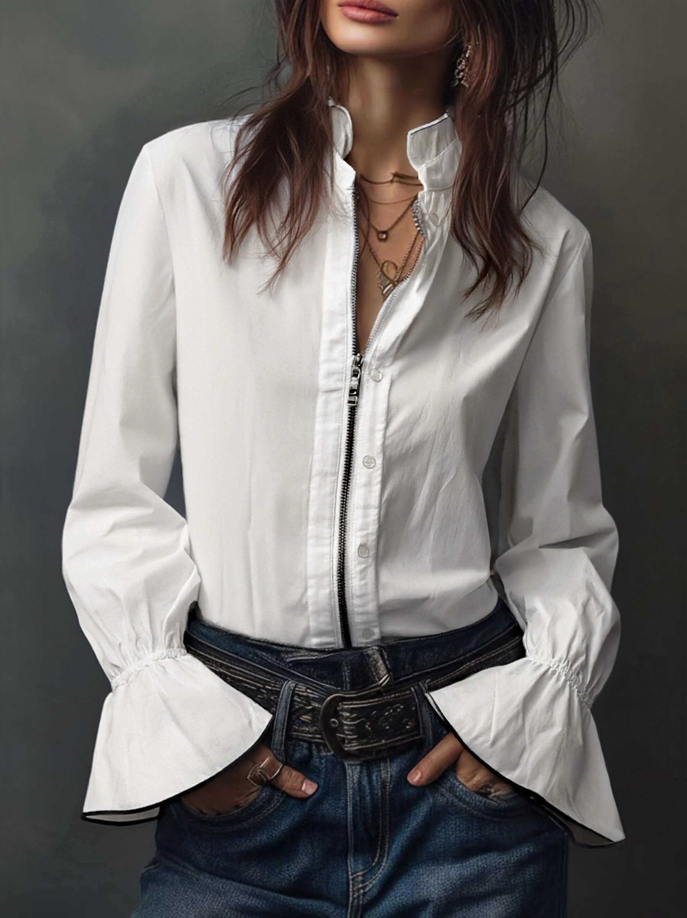 Elodie | White Flounce Cuff Blouse