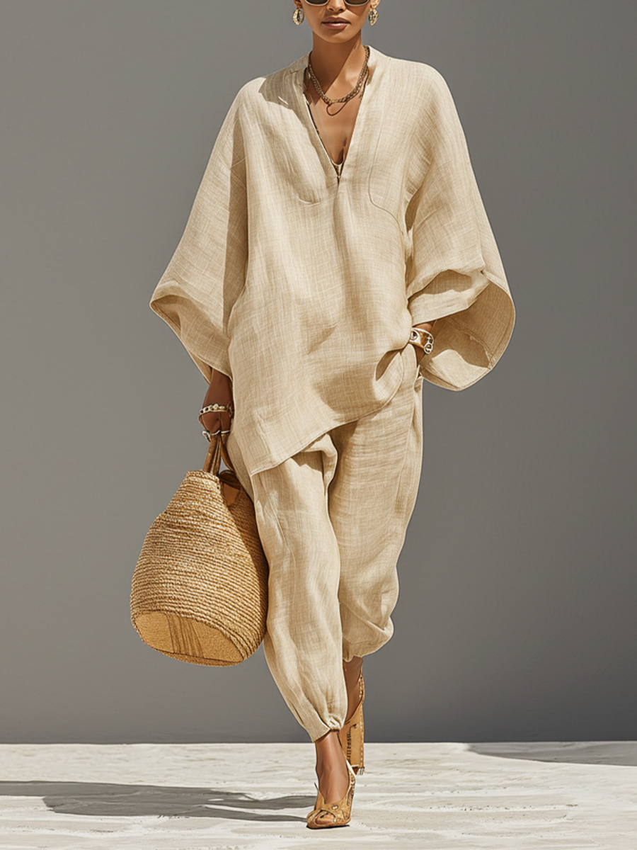 Ayla | Neutral Asymmetric Linen Set