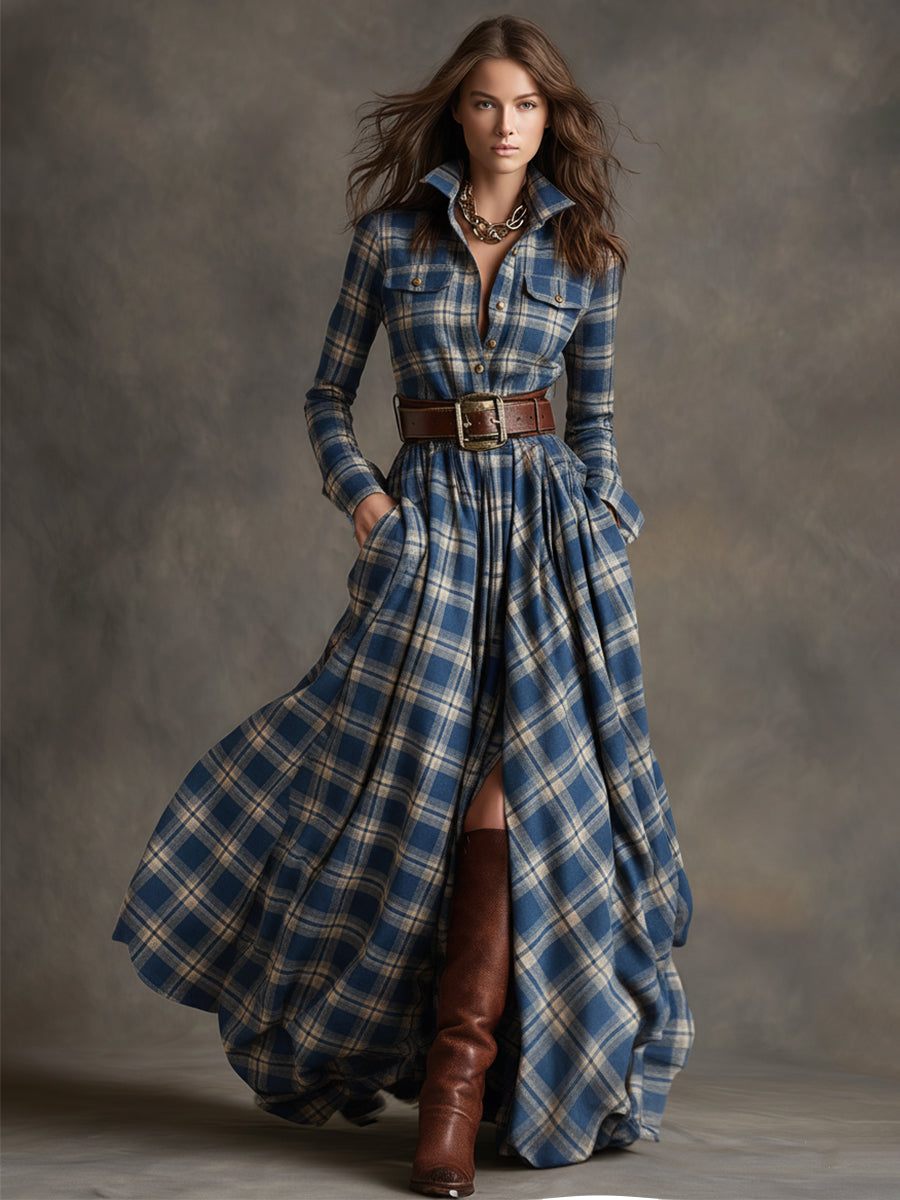 Elowen | Reddish Brown Plaid Maxi Dress