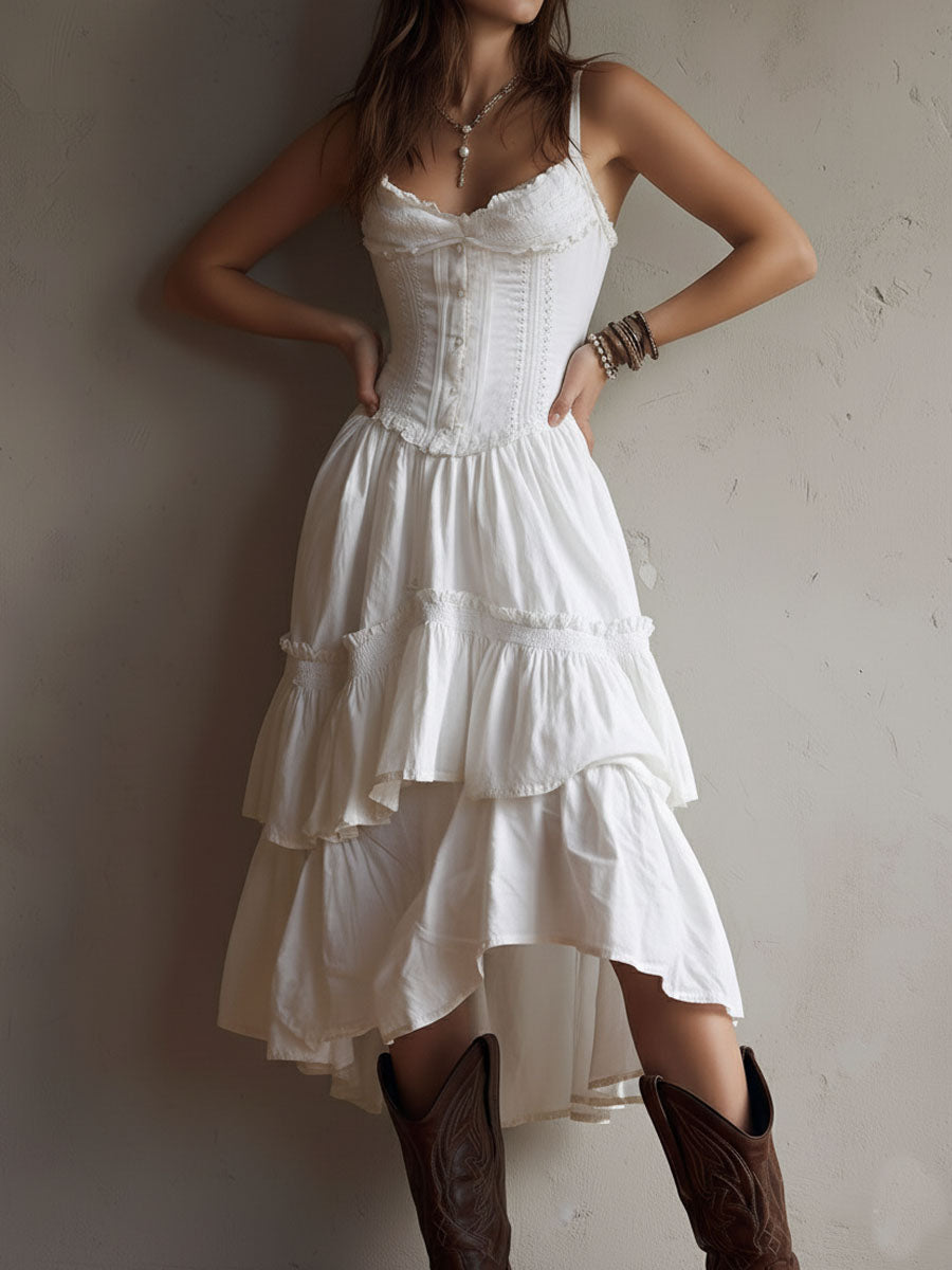 Reese | Boho Corset Tiered Midi Dress