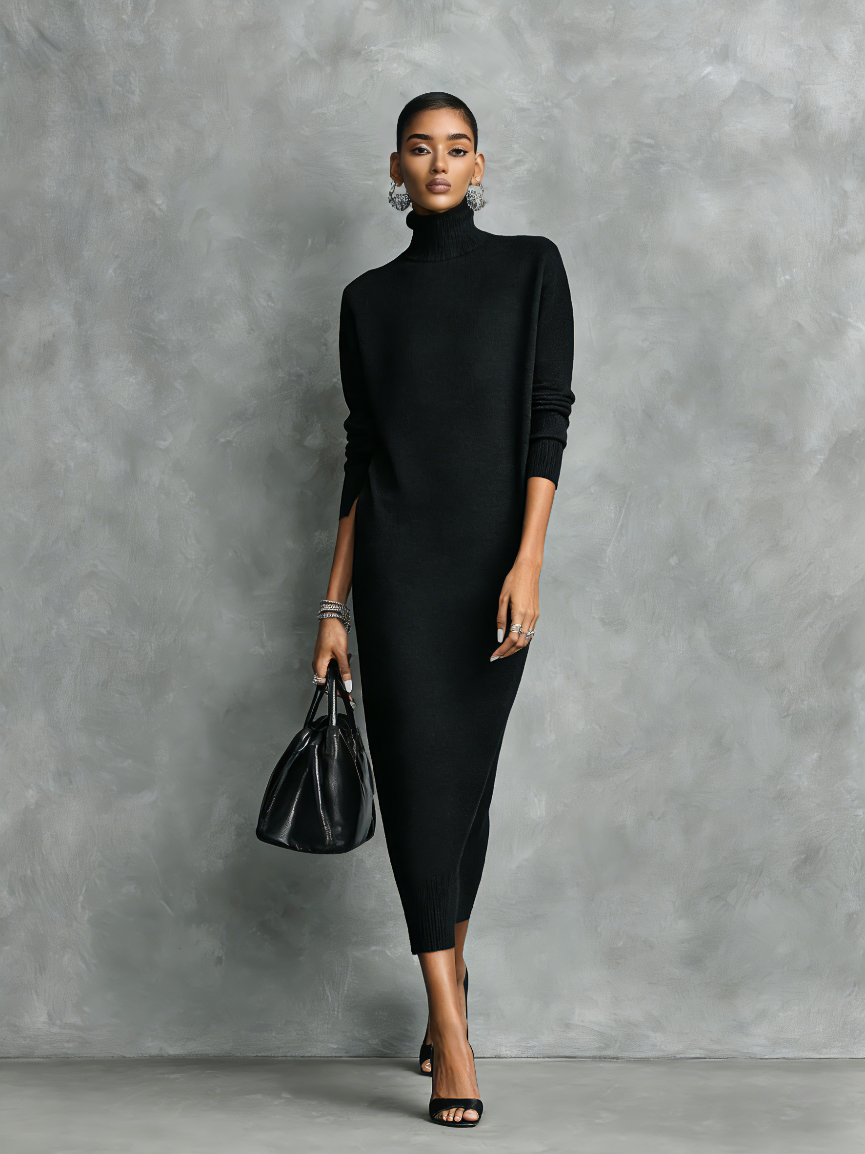 Kirsty | Black Turtleneck Midi Dress