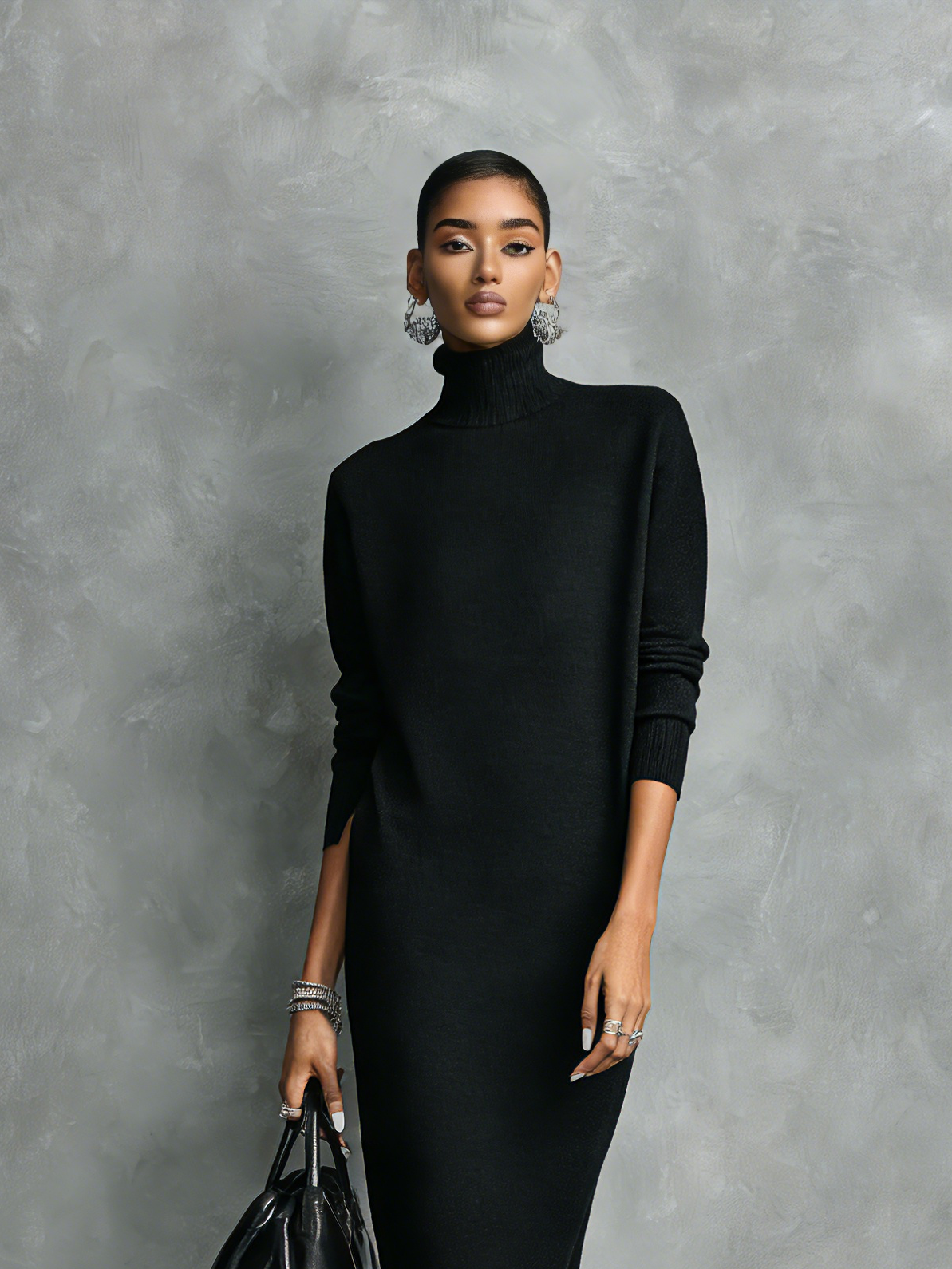 Kirsty | Black Turtleneck Midi Dress