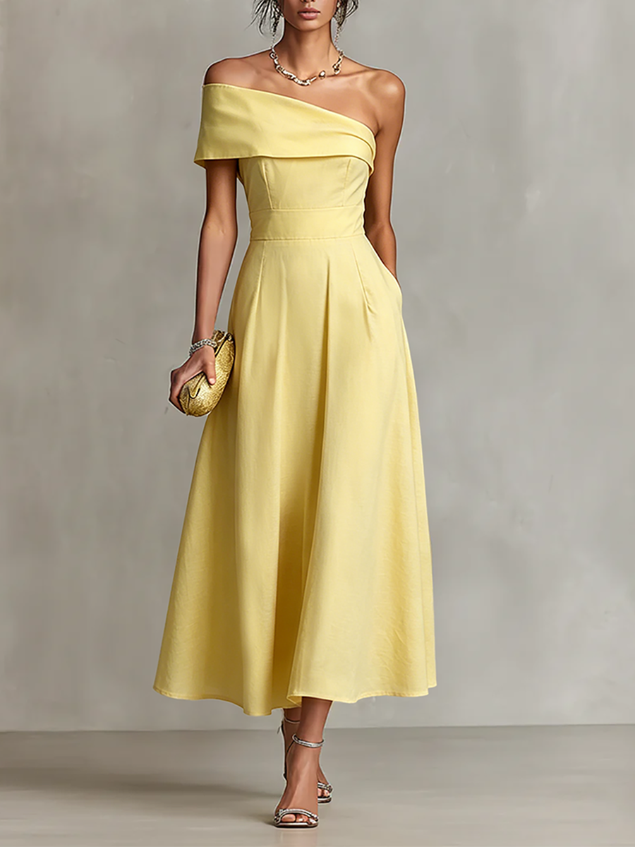Freya | Yellow One-Shoulder Linen Dress