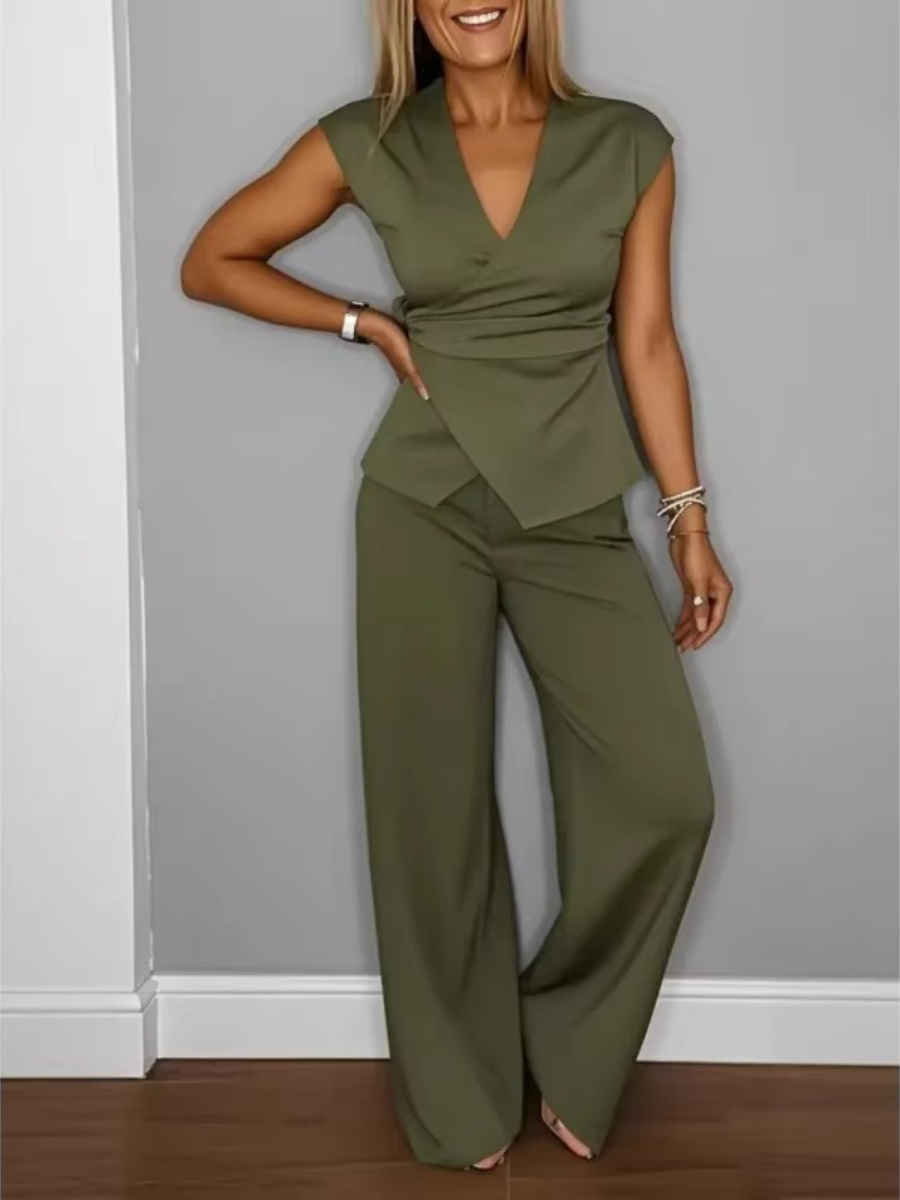 Natalie™ | Elegant V-Neck Top & Trousers Set – product image 4
