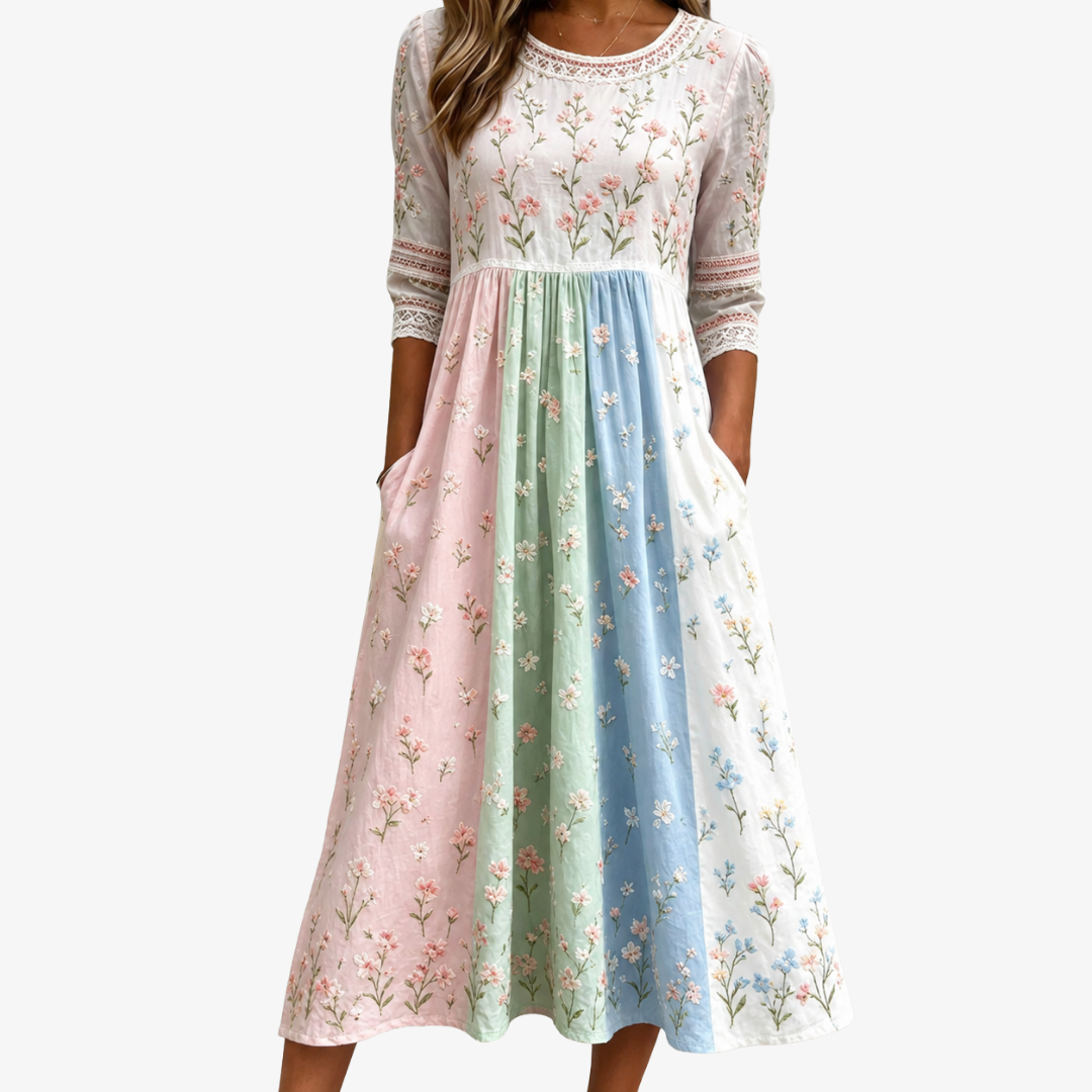 Pastel Meadow Bloom Pocket Midi Dress
