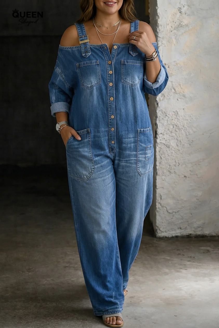 Sophia | Off Shoulder Denim Jumpsuit