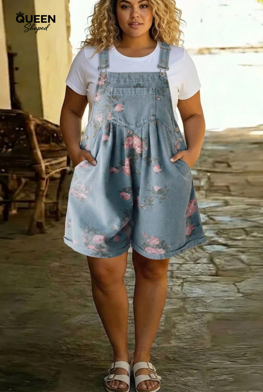 Judy | Vintage Washed Soft Cotton Feel Denim Floral Jumpsuit