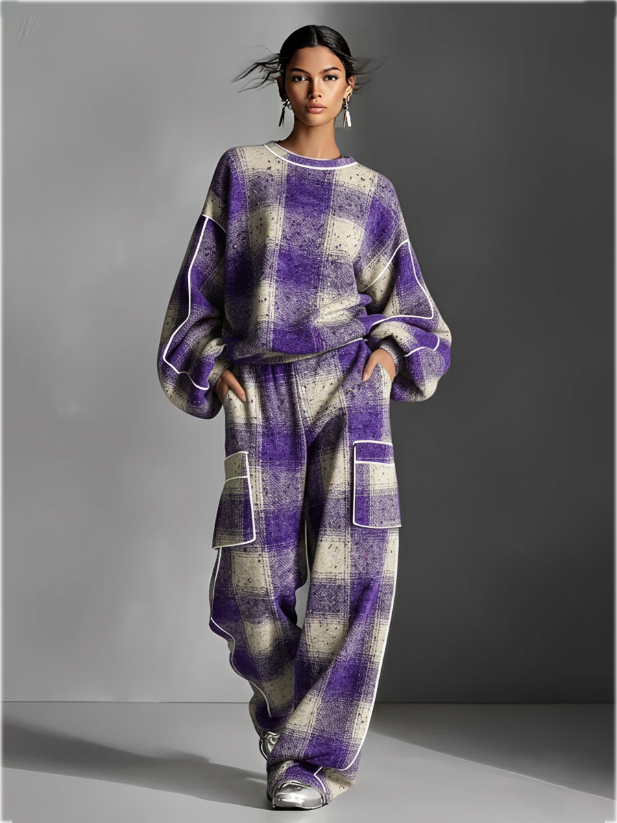 Vivienne | Plaid Color-Blocked Pantsuit Set