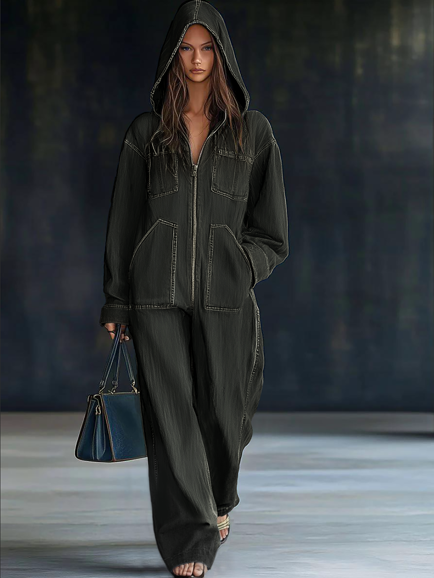 Indie | Hooded Denim Jumpsuit