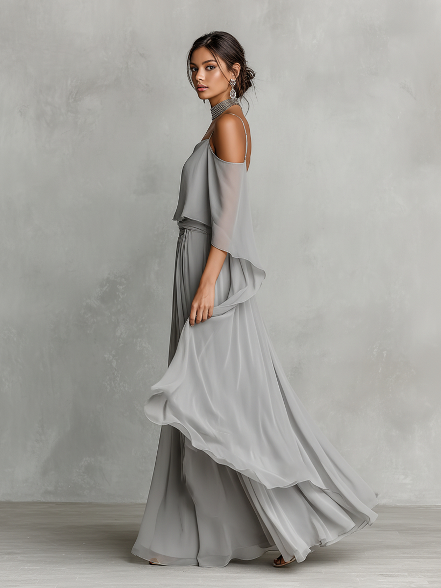 Ophelia | Grey Chiffon Flared Set