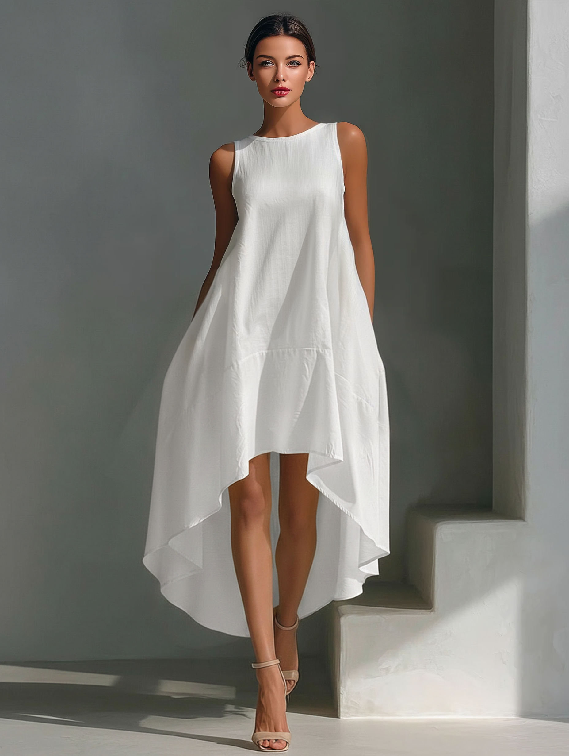 Elsie | White Asymmetric Midi Dress