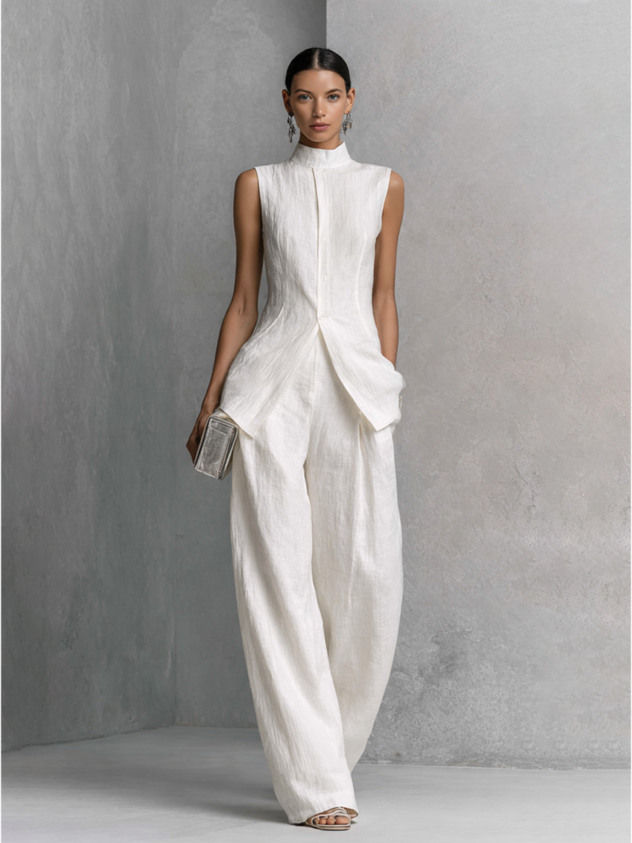 Anya | White Linen Wide-Leg Set