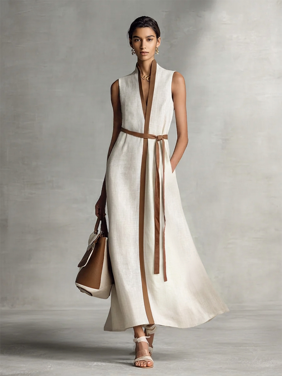 Clara | Tie-Waist Linen Maxi Dress