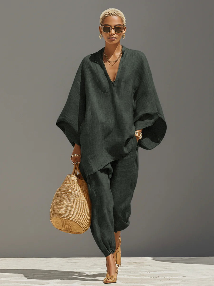 Ayla | Neutral Asymmetric Linen Set