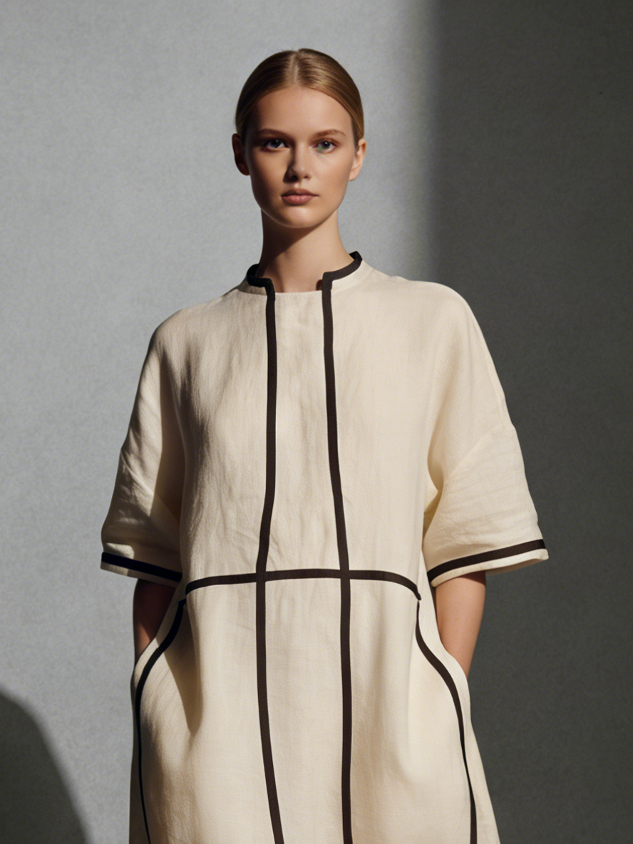 Amelia | Linen Stand-Collar Maxi Dress