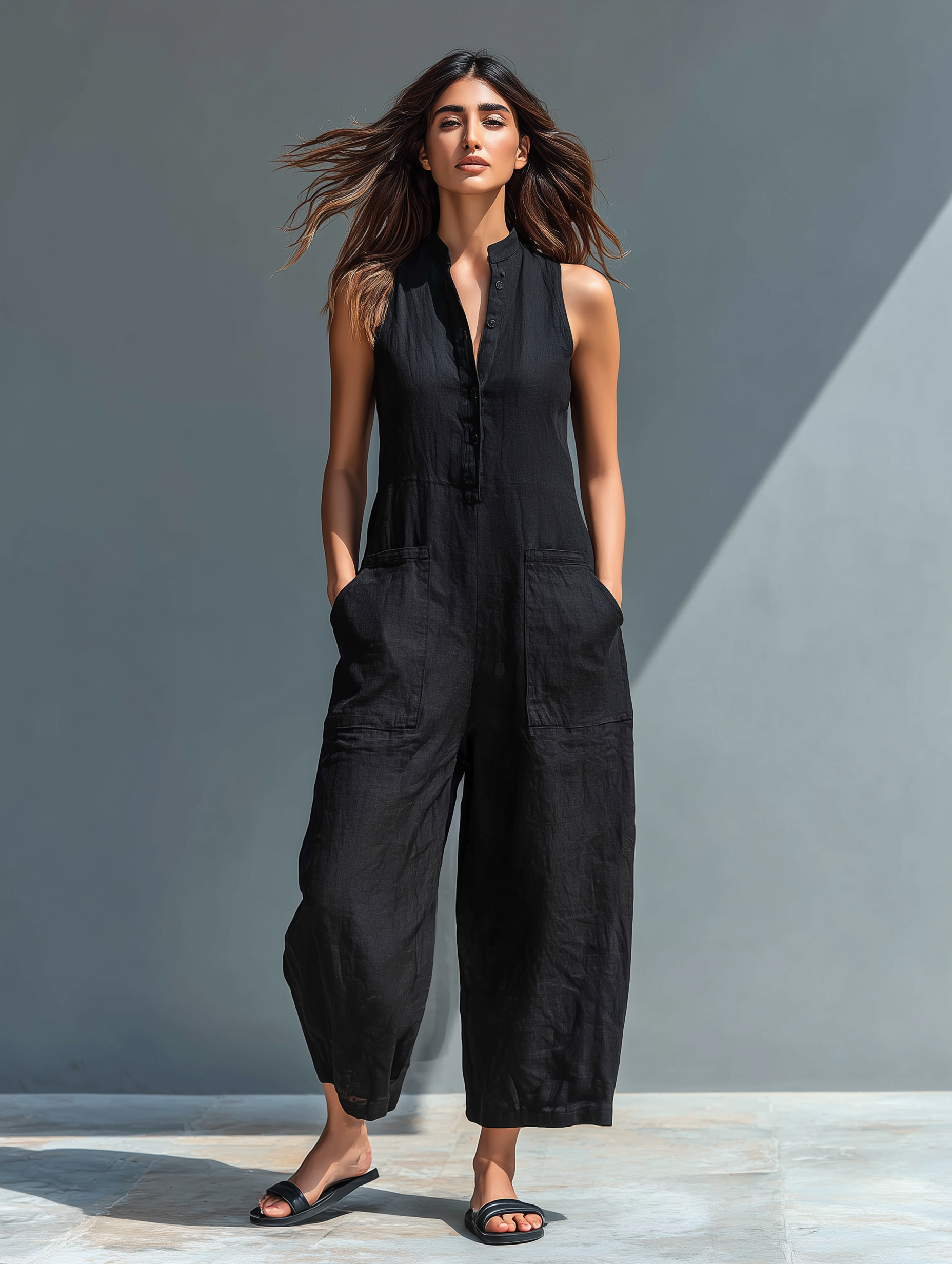 Serena | Stand-Collar Linen Jumpsuit