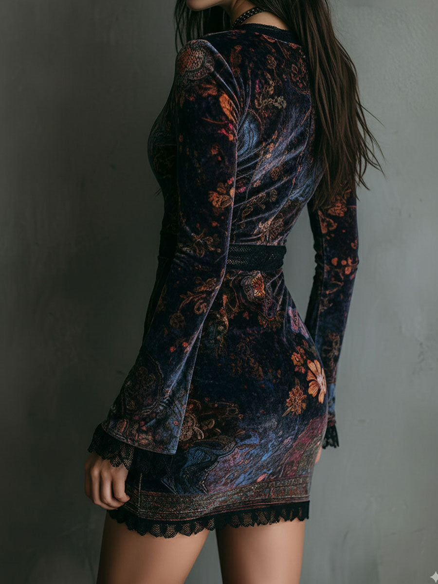 Celeste | Floral Velvet Lace Mini Dress