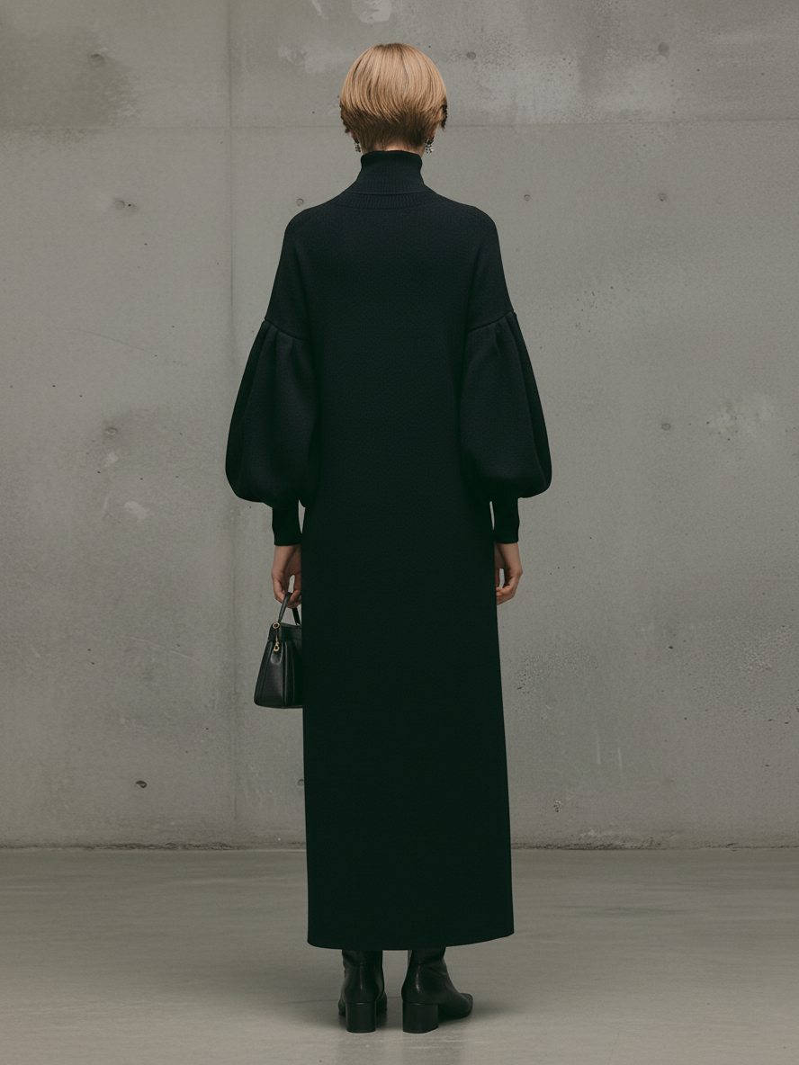 Audrey | Black Puff-Sleeve Maxi Dress
