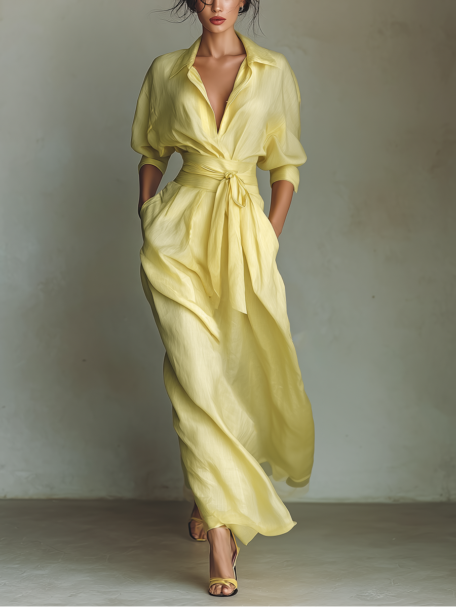 Mila | Lemon Tie-Waist Shirt Dress