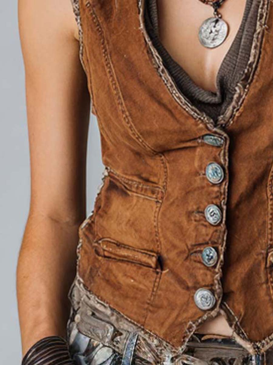 Sienna | Caramel Denim Button Vest