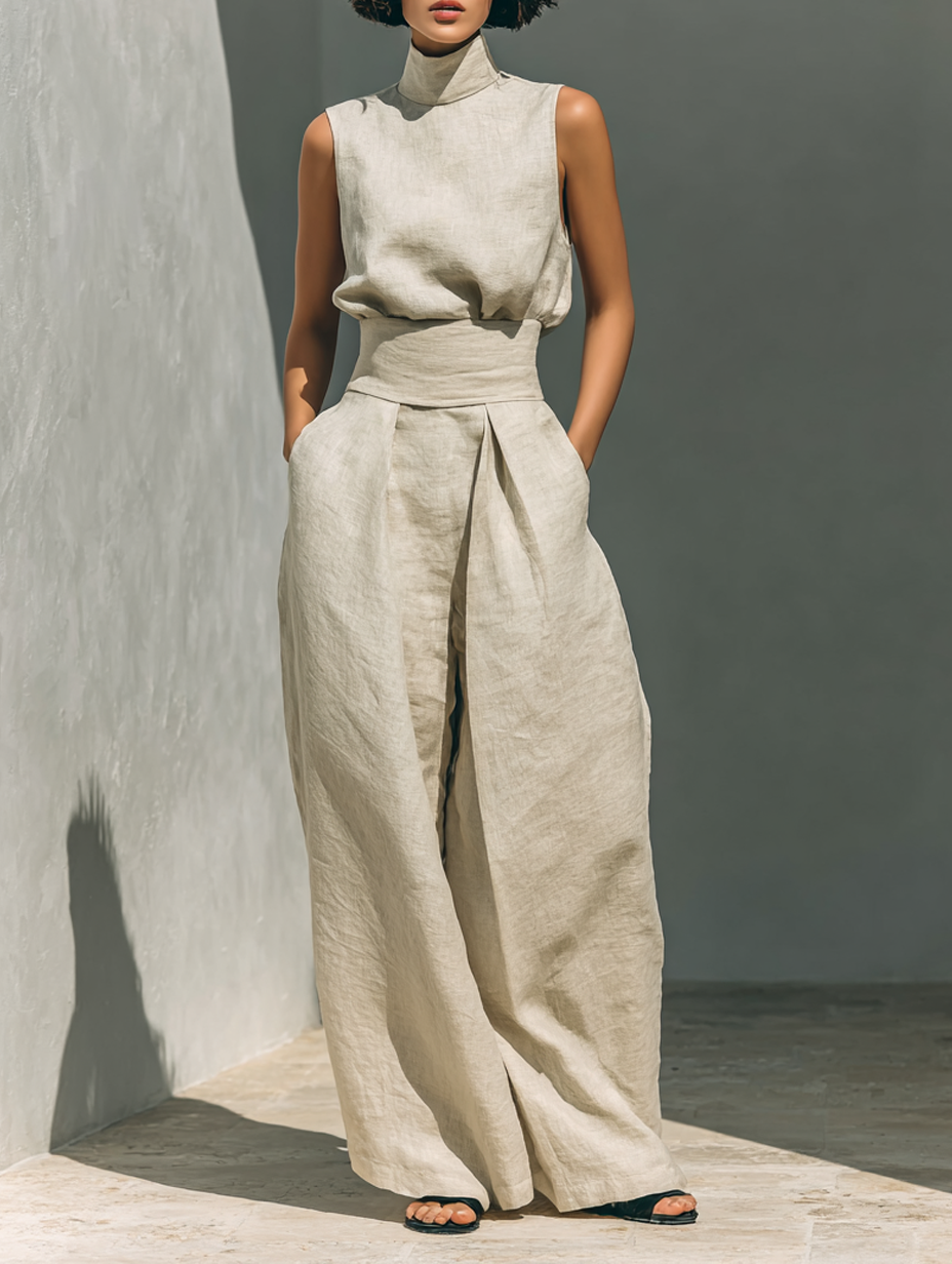 Olive | Linen Blouse & Wide-Leg Set