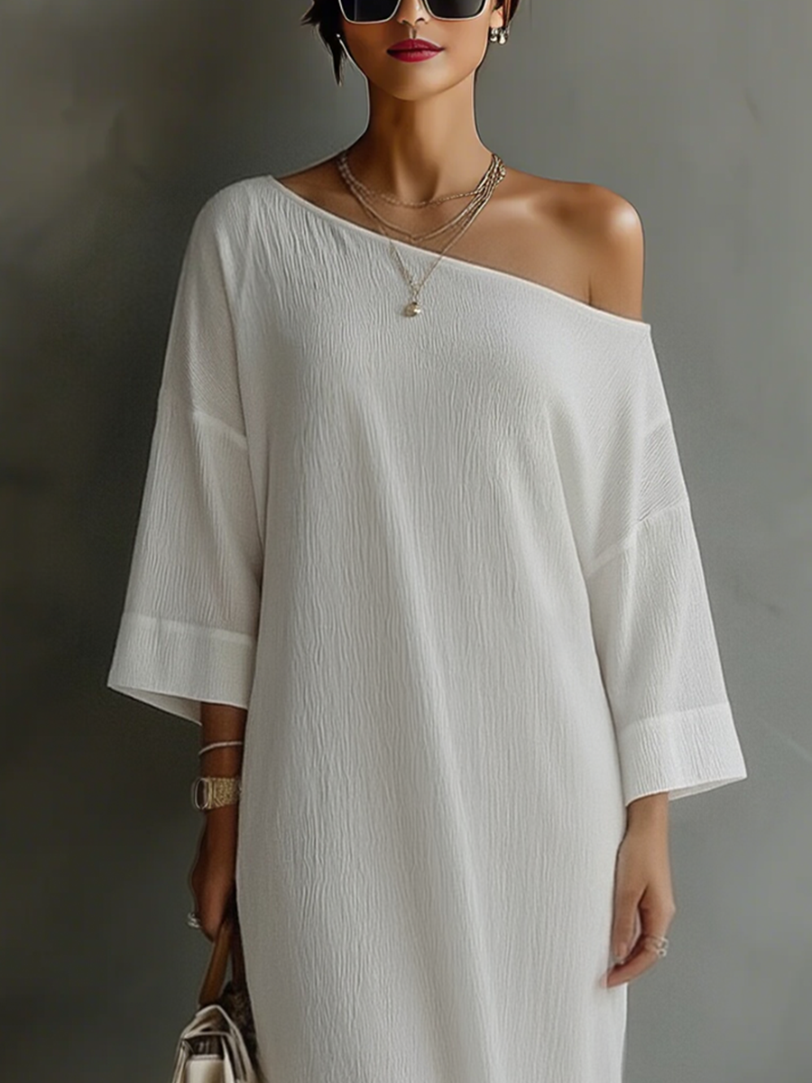 Isabelle | Ivory One-Shoulder Flowing Dress