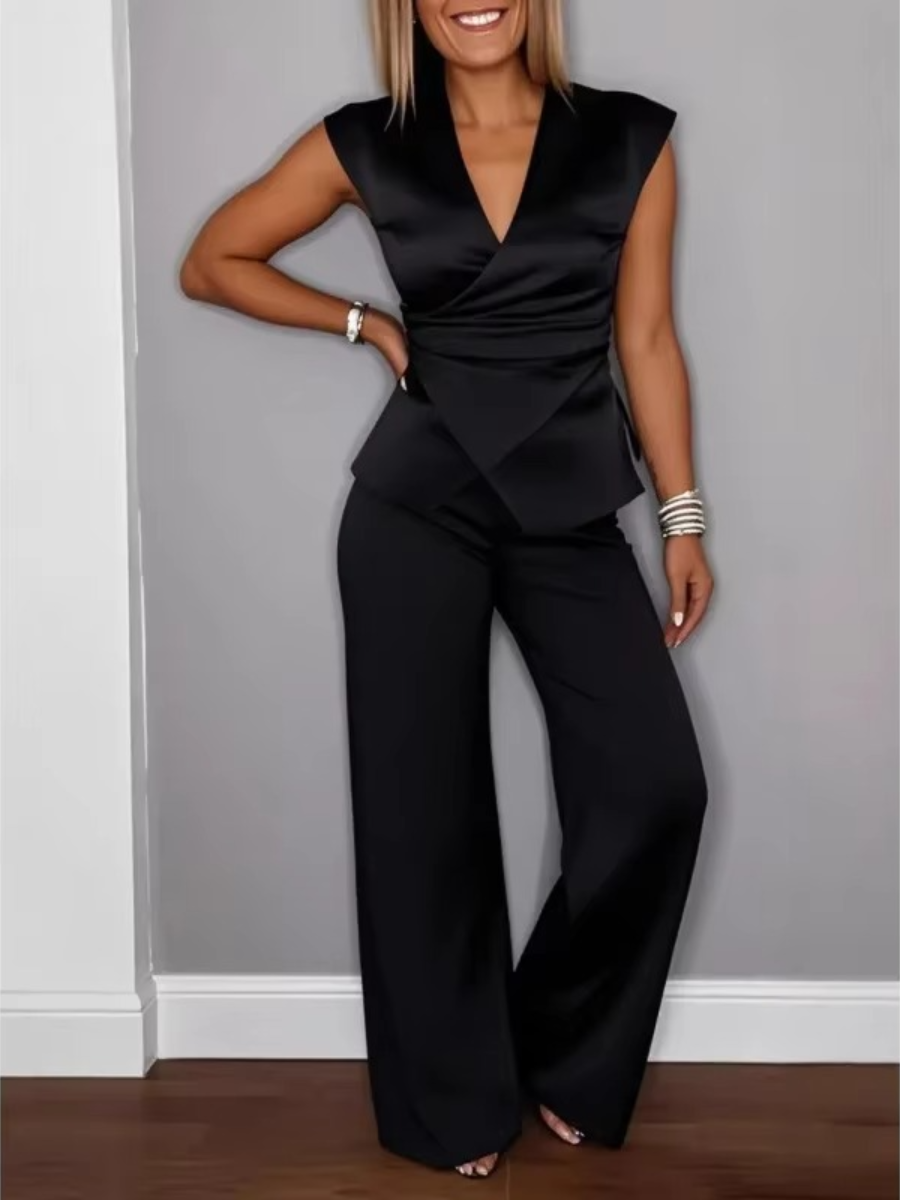 Natalie™ | Elegant V-Neck Top & Trousers Set – product image 2